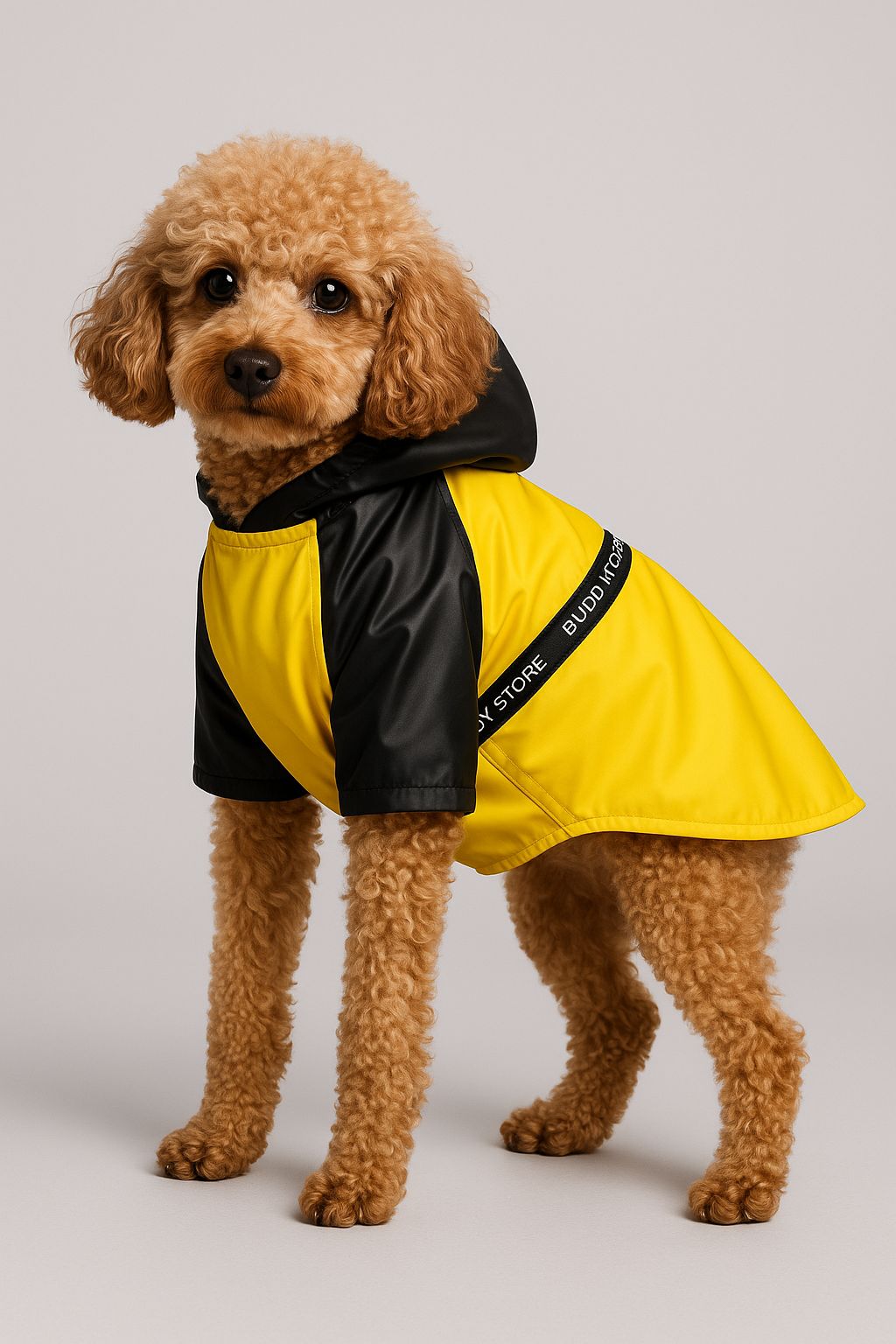 Buddy Store Premium Yağmurluk – Şık ve Su Geçirmez Köpek Montu (Wild Buddy Edition) S-M-L-XL-2XL - Siyah Sarı