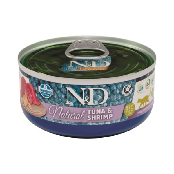 N&D Natural Ton Balıklı ve Karidesli Tahılsız Yetişkin Kedi Konservesi 70gr image