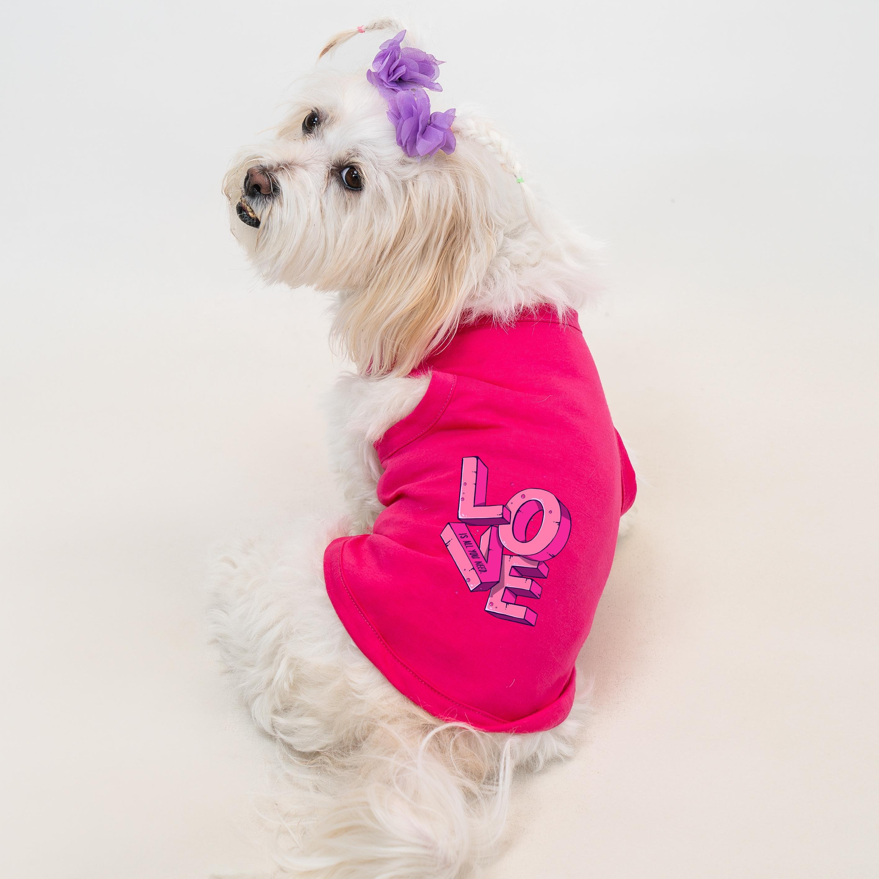 Kedi & Köpek Kıyafetleri - Yazlık Pembe Atlet Model (Yeni Sezon %100 Pamuk) - Pembe, Love Baskılı