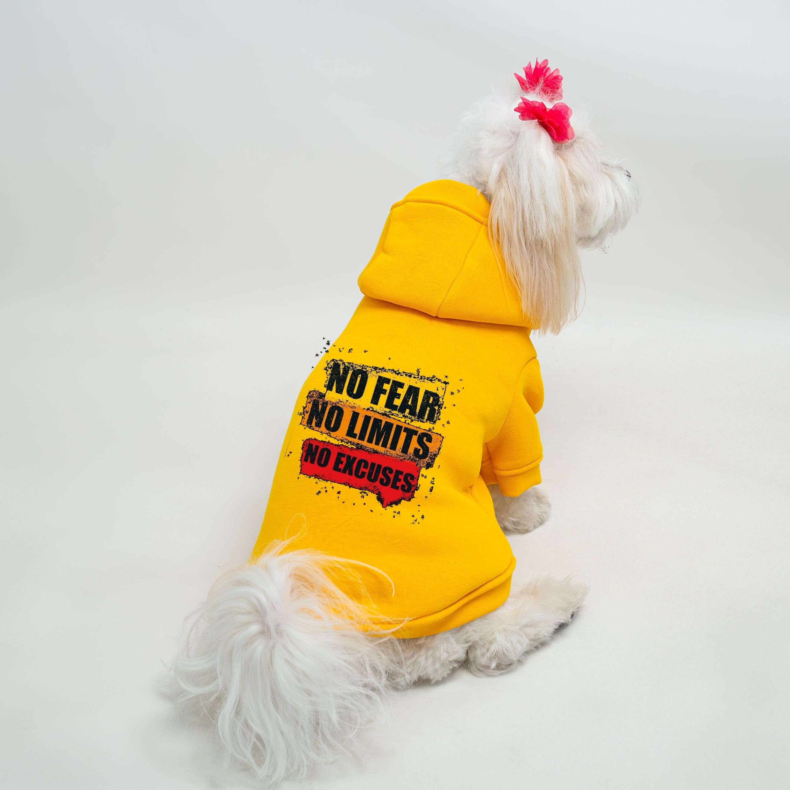 Kedi & Köpek Kıyafeti Sweatshirt - Ne Fear No Limits No Excuses Baskılı Sarı Sweatshirt