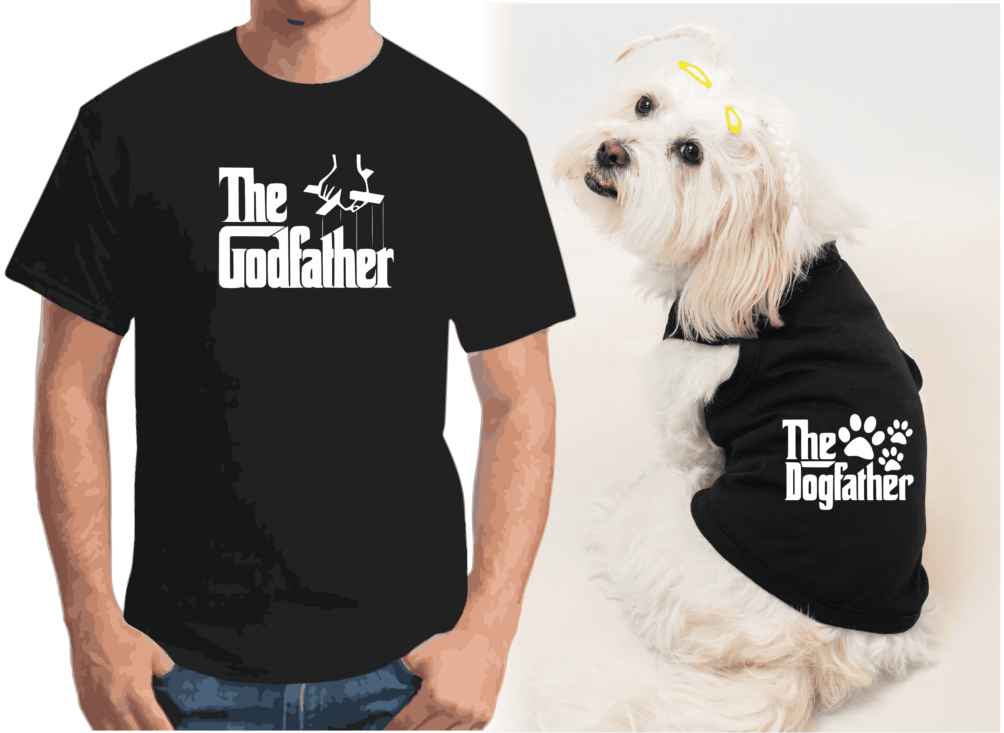 Köpek ve Sahip Kombini - Takım olarak gönderilir Beyaz Baskılı - Father Siyah