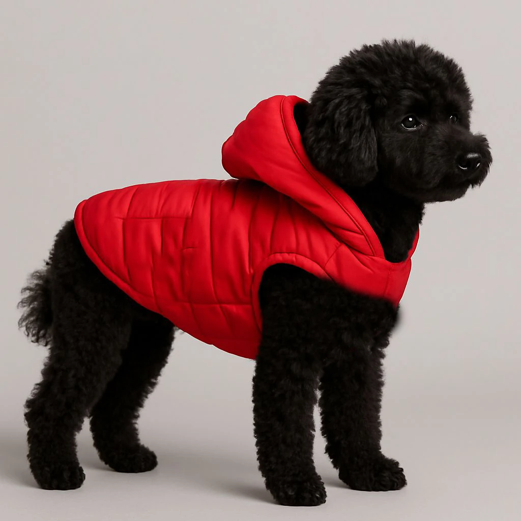 Kapitone Astarlı Su Geçirmez Kapüşonlu Köpek Montu - Kolay Giydirilebilir Kalıp (S-M-L-XL-2XL) B2B - Kırmızı