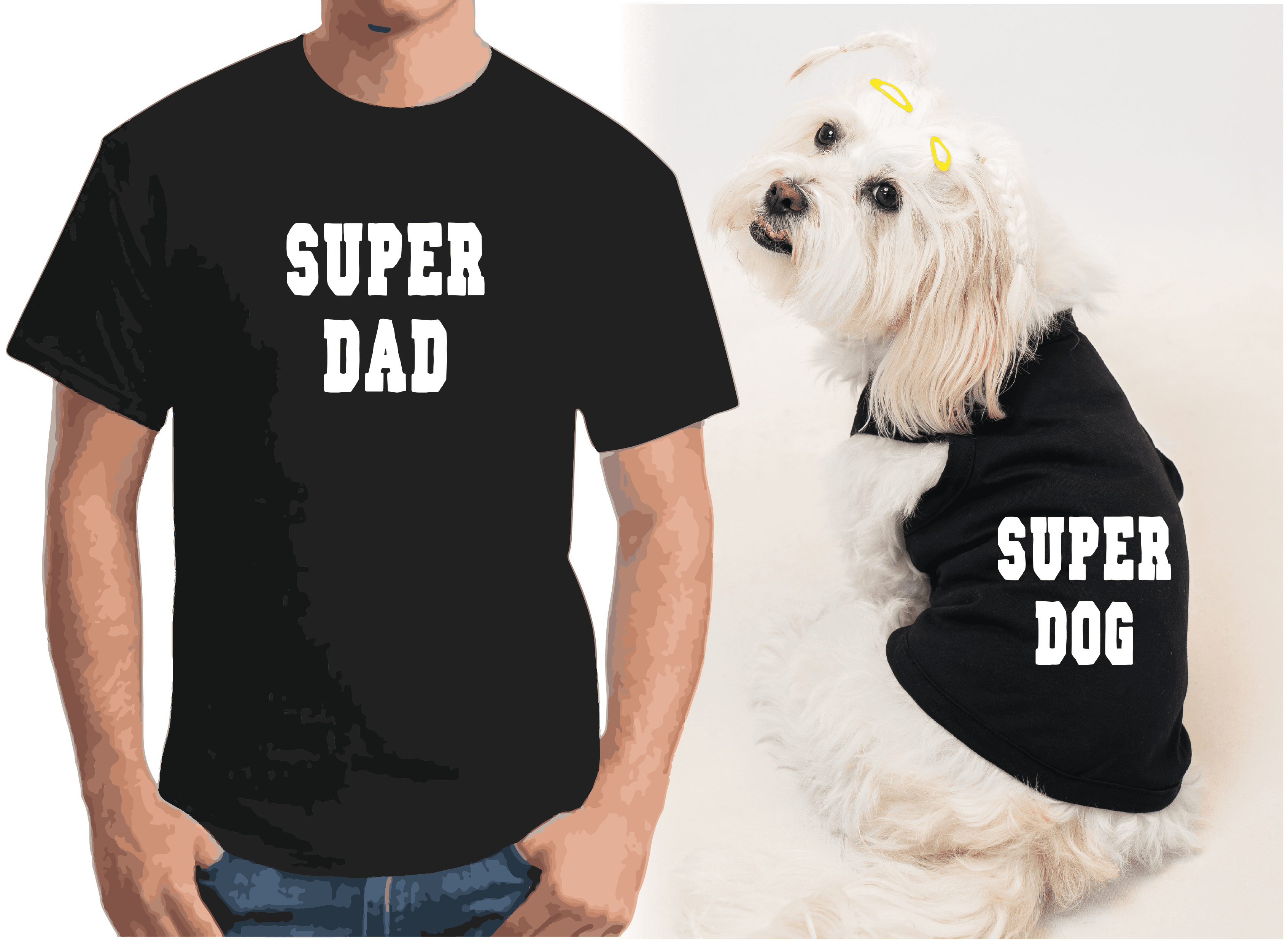 Köpek ve Sahip Kombini - Takım olarak gönderilir Beyaz Baskılı - Super Siyah