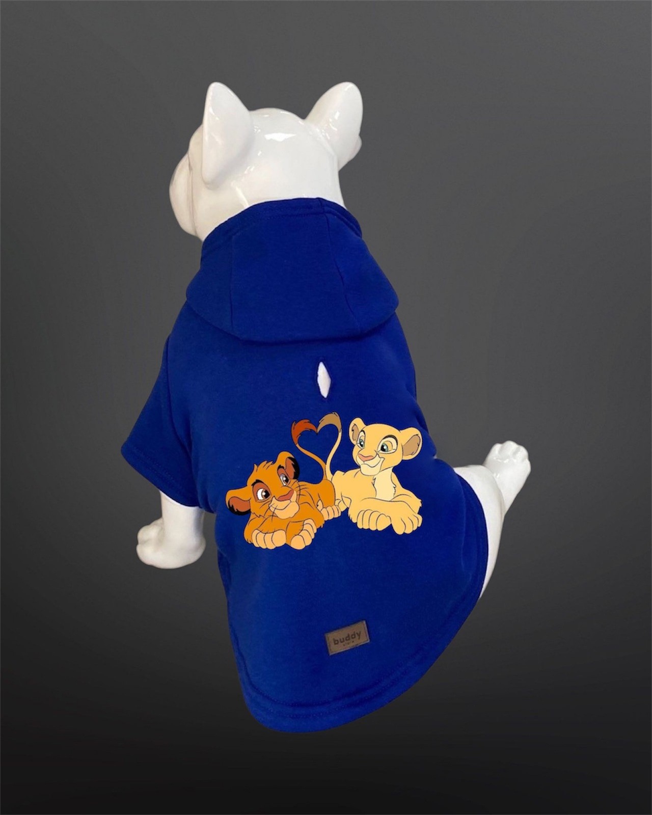 Kedi & Köpek Kıyafeti Sweatshirt - Aslan Baskılı Saks Mavisi Tasma Detaylı Kapüşonlu Sweatshirt