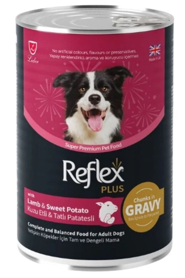 REFLEX PLUS SOS İÇİNDE ET PARÇACIKLI KUZU ETLİ VE TATLI PATATESLİ YETİŞKİN KÖPEK MAMASI 400 G