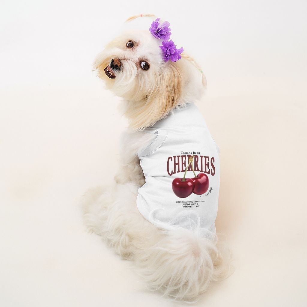 Kedi & Köpek Kıyafetleri - Yazlık Beyaz Atlet Model (Yeni Sezon %100 Pamuk) - Beyaz Cherries