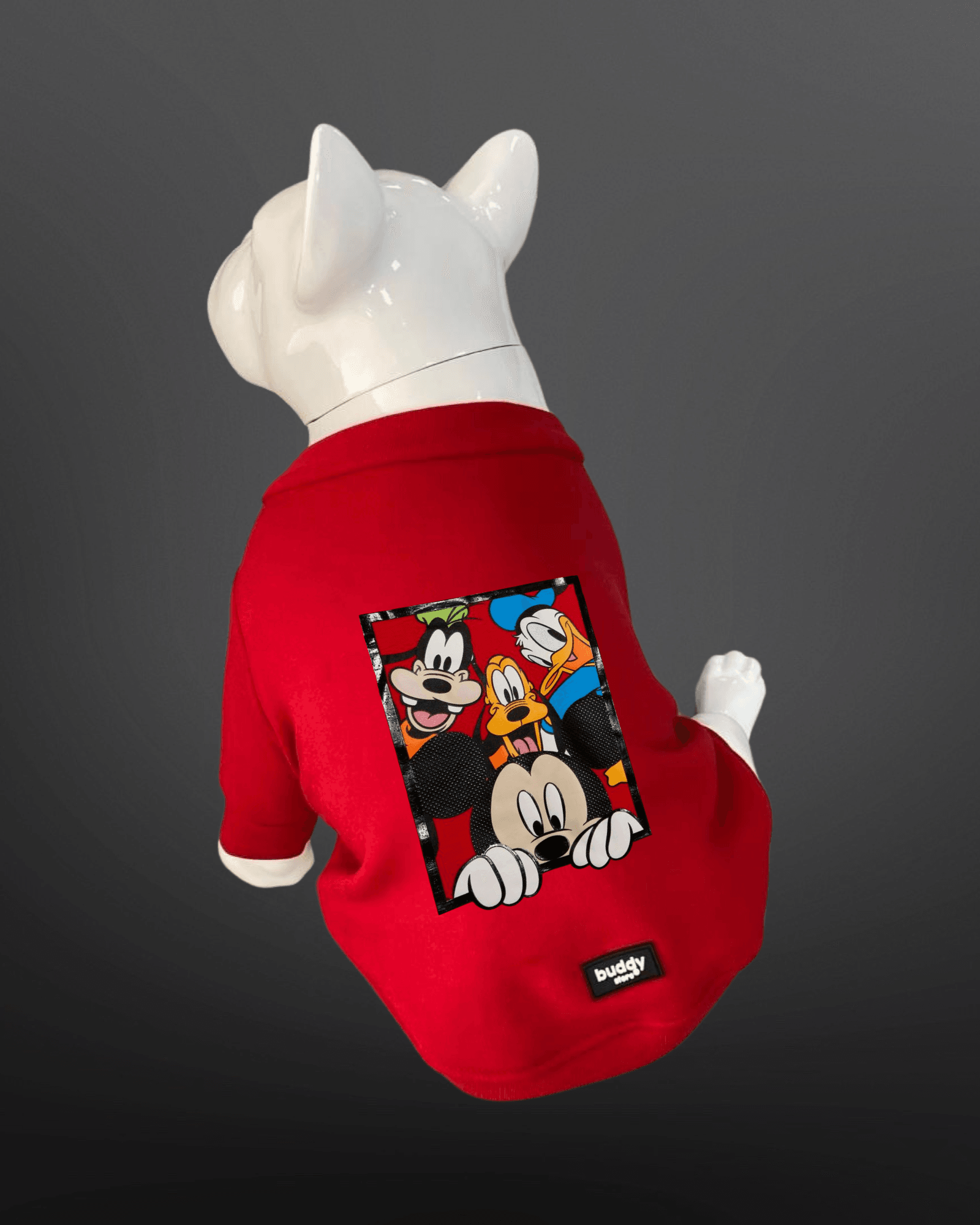 Kedi Ve Köpek Kıyafeti - Disney Baskılı Kırmızı Kapüşonsuz T-Shirt