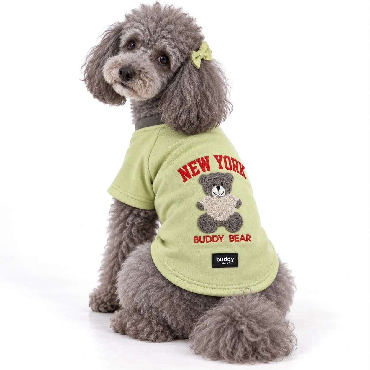 New York Buddy Bear Süzene Nakışlı Köpek Sweatshirt – Fıstık Yeşili