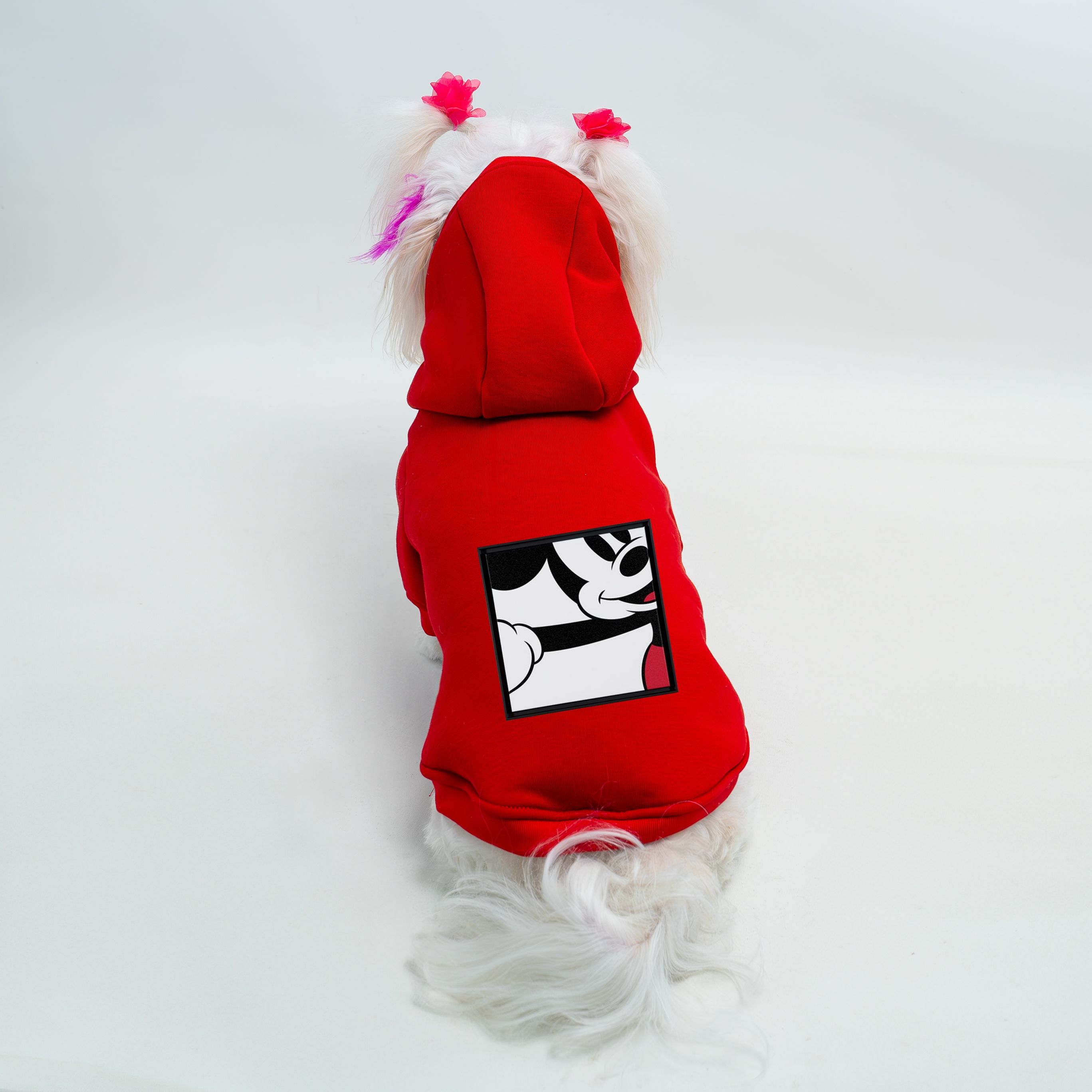 Kedi & Köpek Kıyafeti Sweatshirt - Kare Mickey Baskılı Kırmızı Sweatshirt
