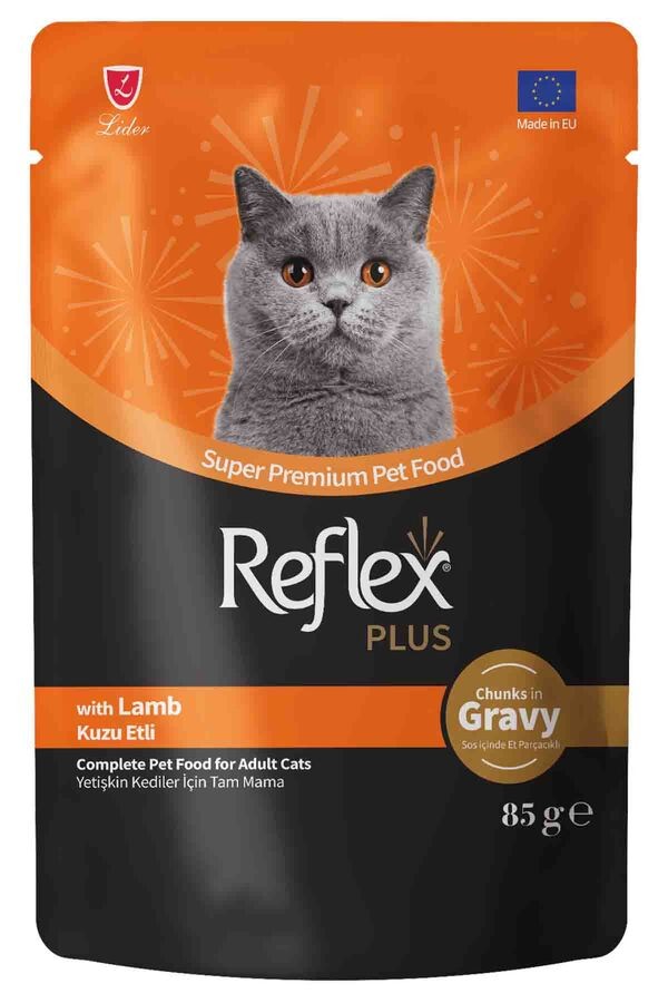 REFLEX PLUS POUCH SOS İÇİNDE ET PARÇACIKLI KUZU ETLİ YETİŞKİN KEDİ MAMASI 85 G