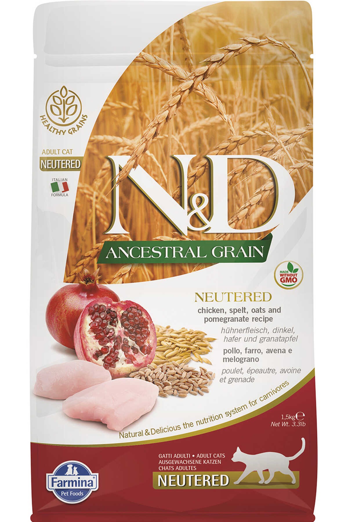 N&D -  Ancestral Grain Chicken, spelt, oats and pomegranate Recipe ( 1.5 KG ) (PND0150045)