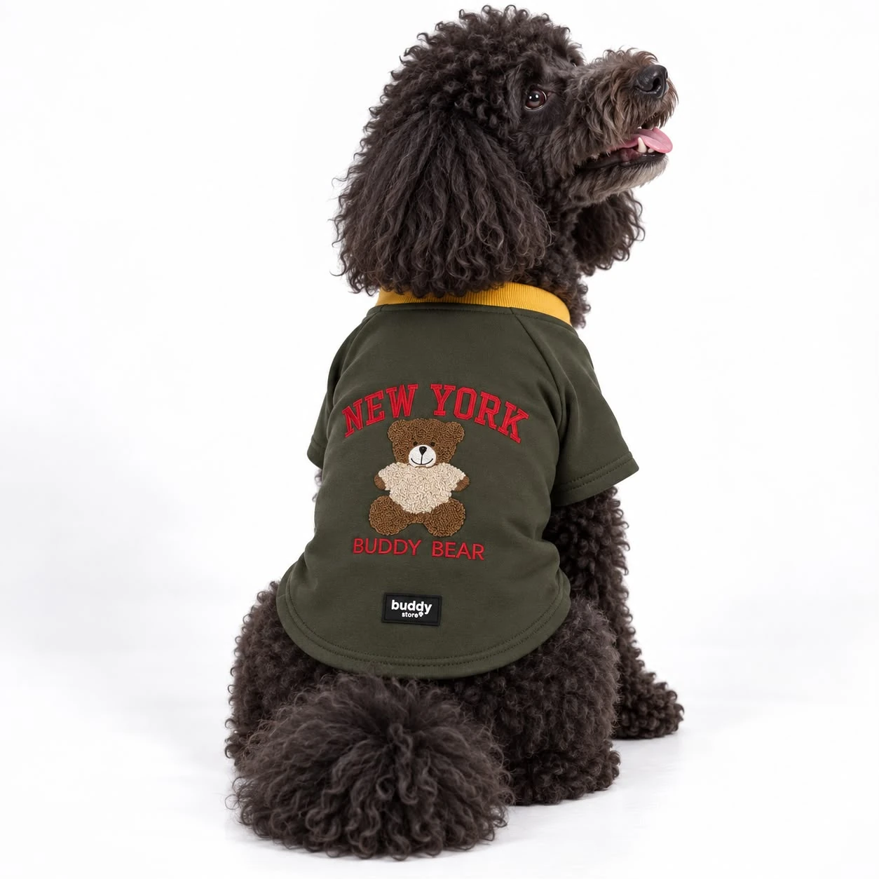New York Buddy Bear Süzene Nakışlı Köpek Sweatshirt – Haki