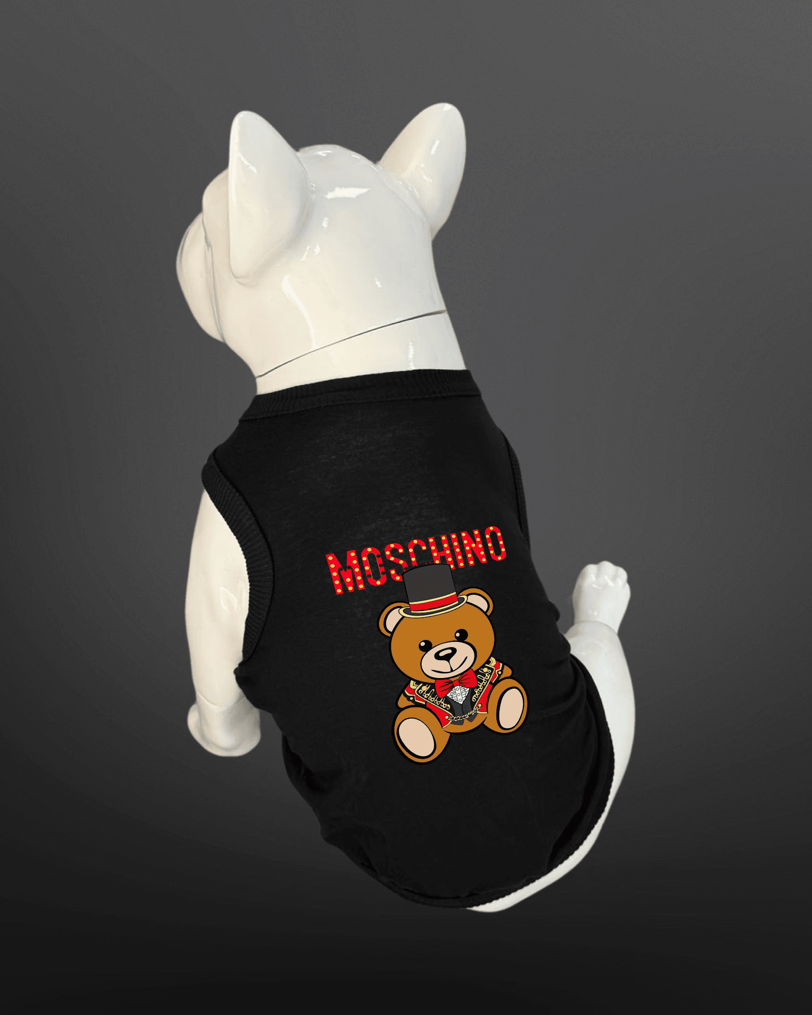 Kedi Ve Köpek Kıyafeti - Moschino Bear Baskılı Siyah Atlet