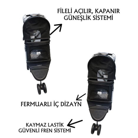 TOMMY EVCİL HAYVAN ARABASI 80x46x99CM SİYAH MAX 15 KG