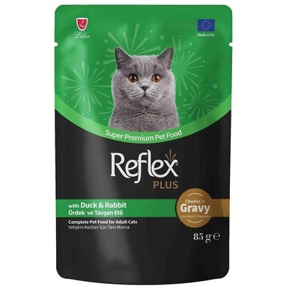 REFLEX PLUS POUCH SOS İÇİNDE ET PARÇACIKLI ÖRDEKLİTAVŞANLI YETİŞKİN KEDİ MAMASI 85 G