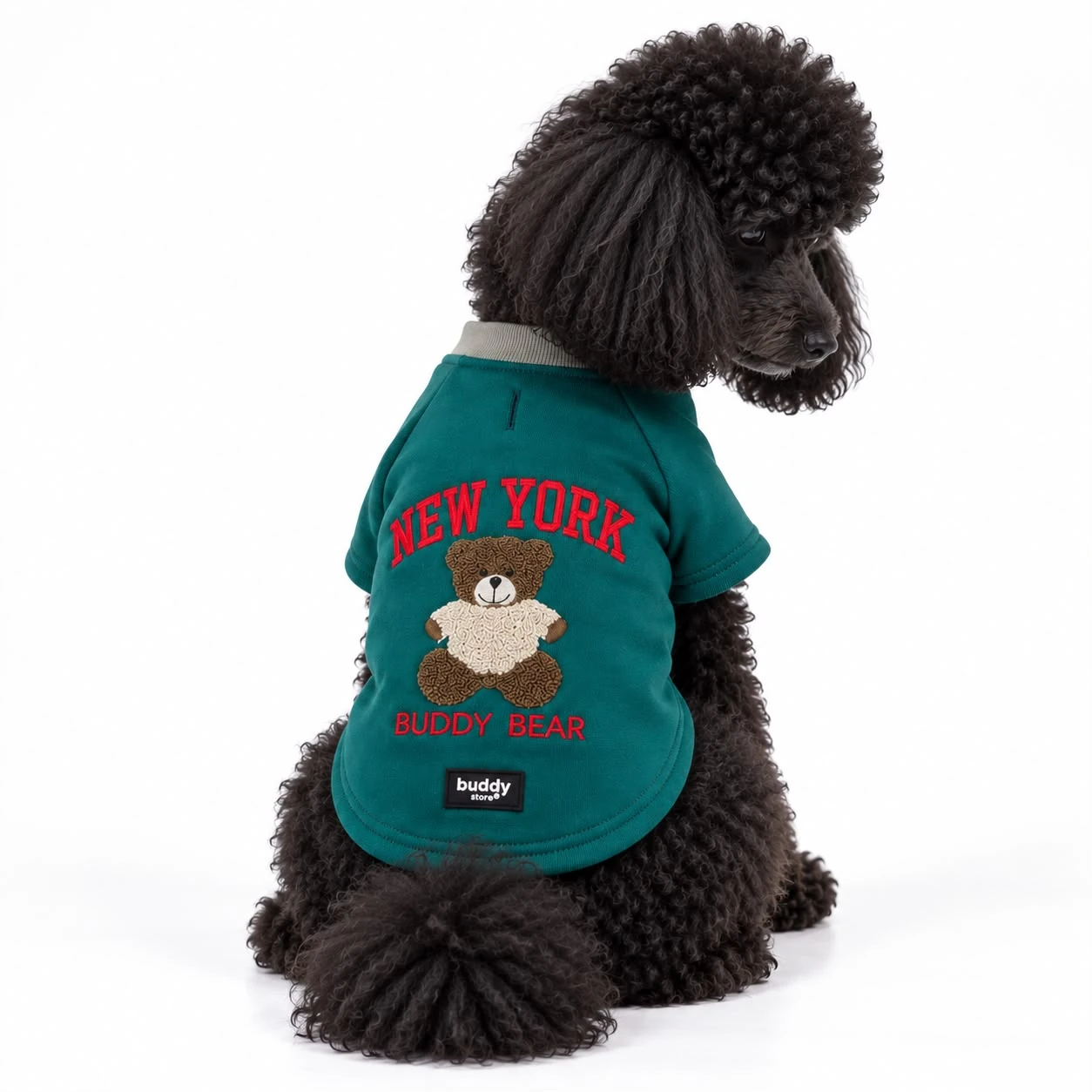 New York Buddy Bear Süzene Nakışlı Köpek Sweatshirt – Petrol Yeşili
