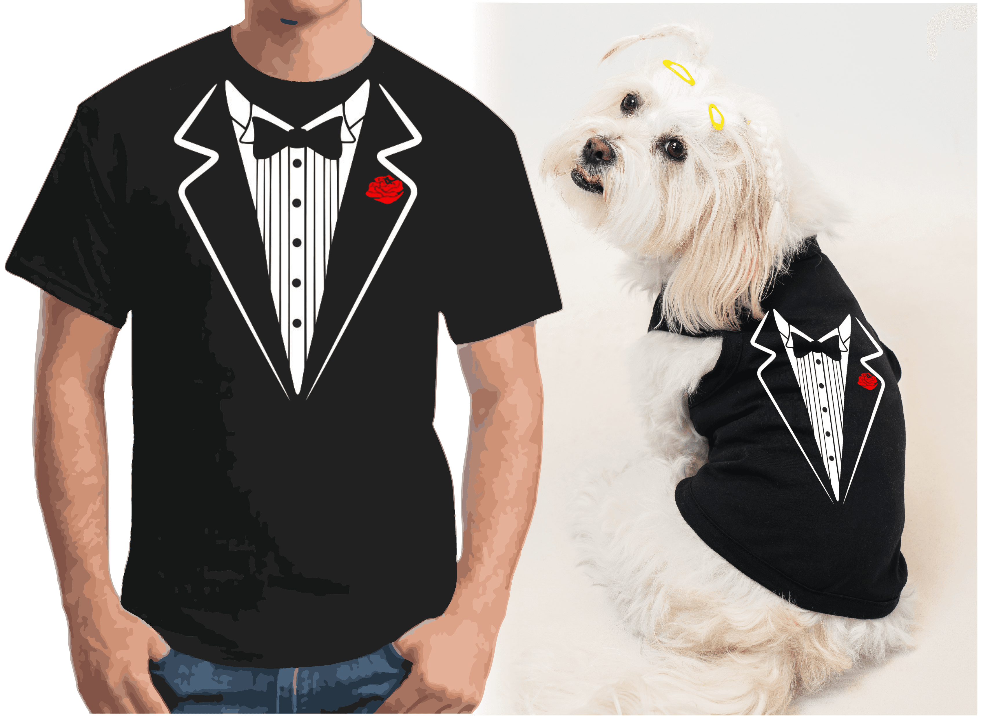 Köpek ve Sahip Kombini - Takım olarak gönderilir Beyaz Baskılı - Takım Siyah