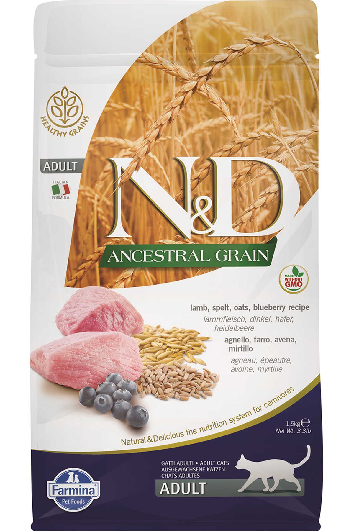 N&D -  Ancestral Grain Lamb, spelt, oats and Blueberry Recipe ( 1.5 KG ) (PND0150043)