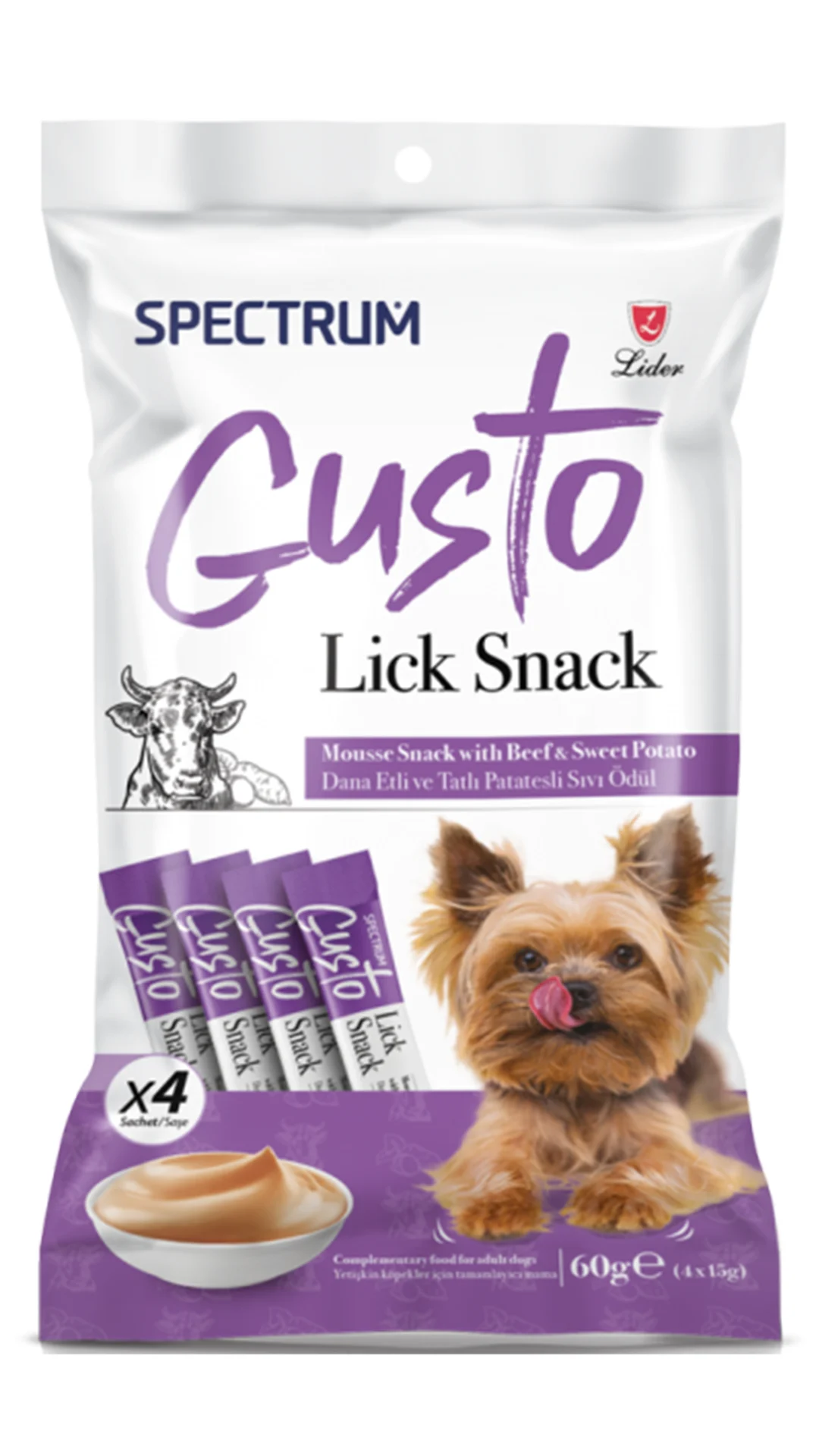 Spectrum Gusto Dana Etli ve Tatlı Patatesli Sıvı Yetişkin Köpek Ödül Maması 4x15 Gr image