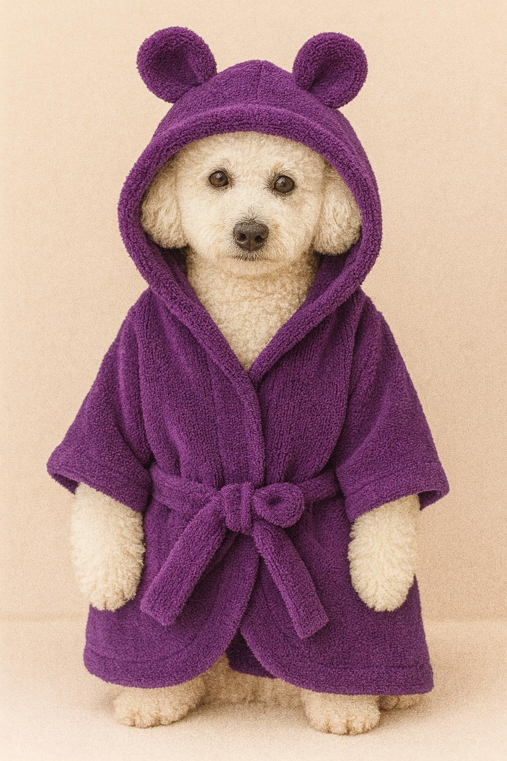 Mikrofiber Kedi ve Köpek Bornozu – Hızlı Kurulama, Yumuşak ve Emici - Mor image