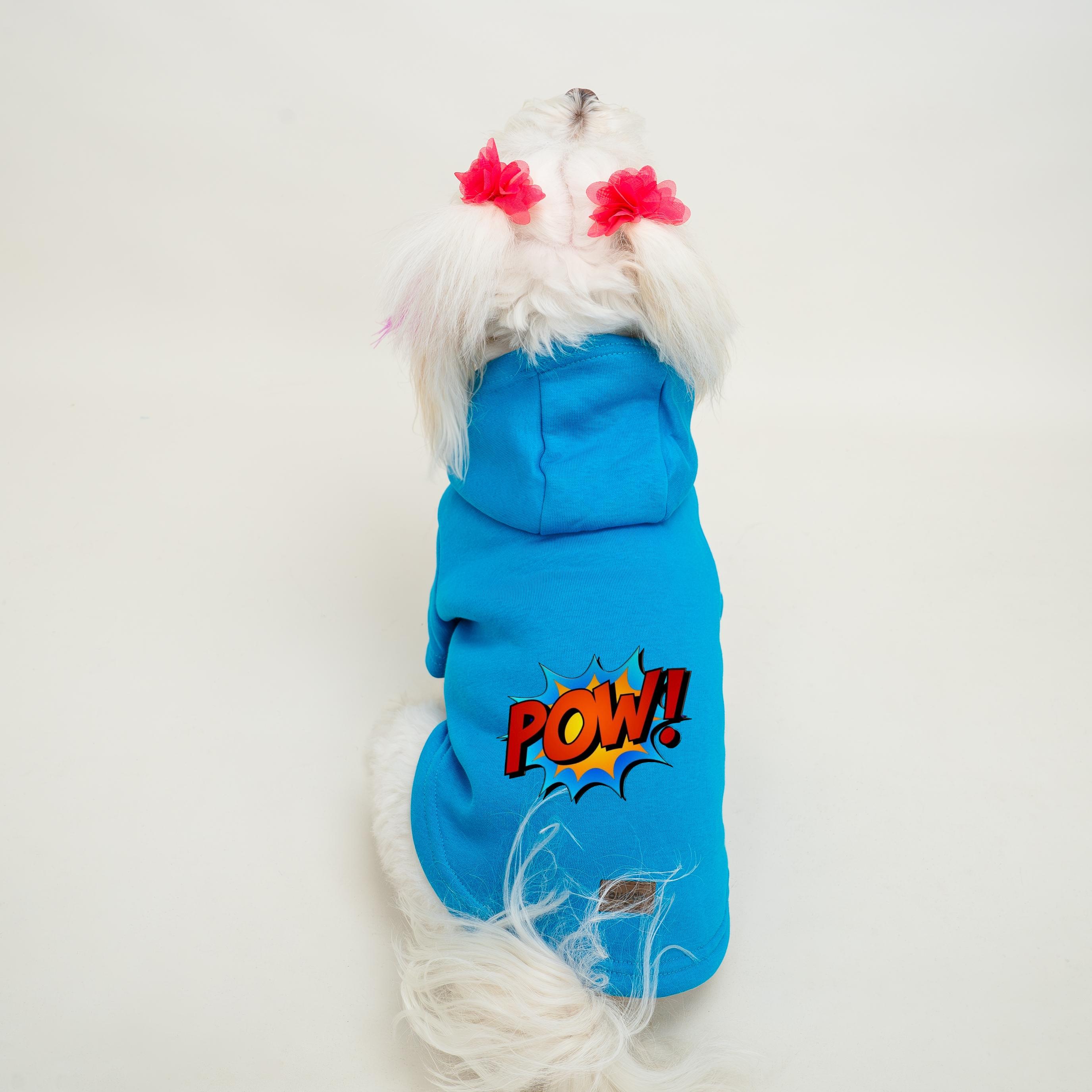 Kedi & Köpek Kıyafeti Sweatshirt - POW Baskılı Mavi Sweatshirt