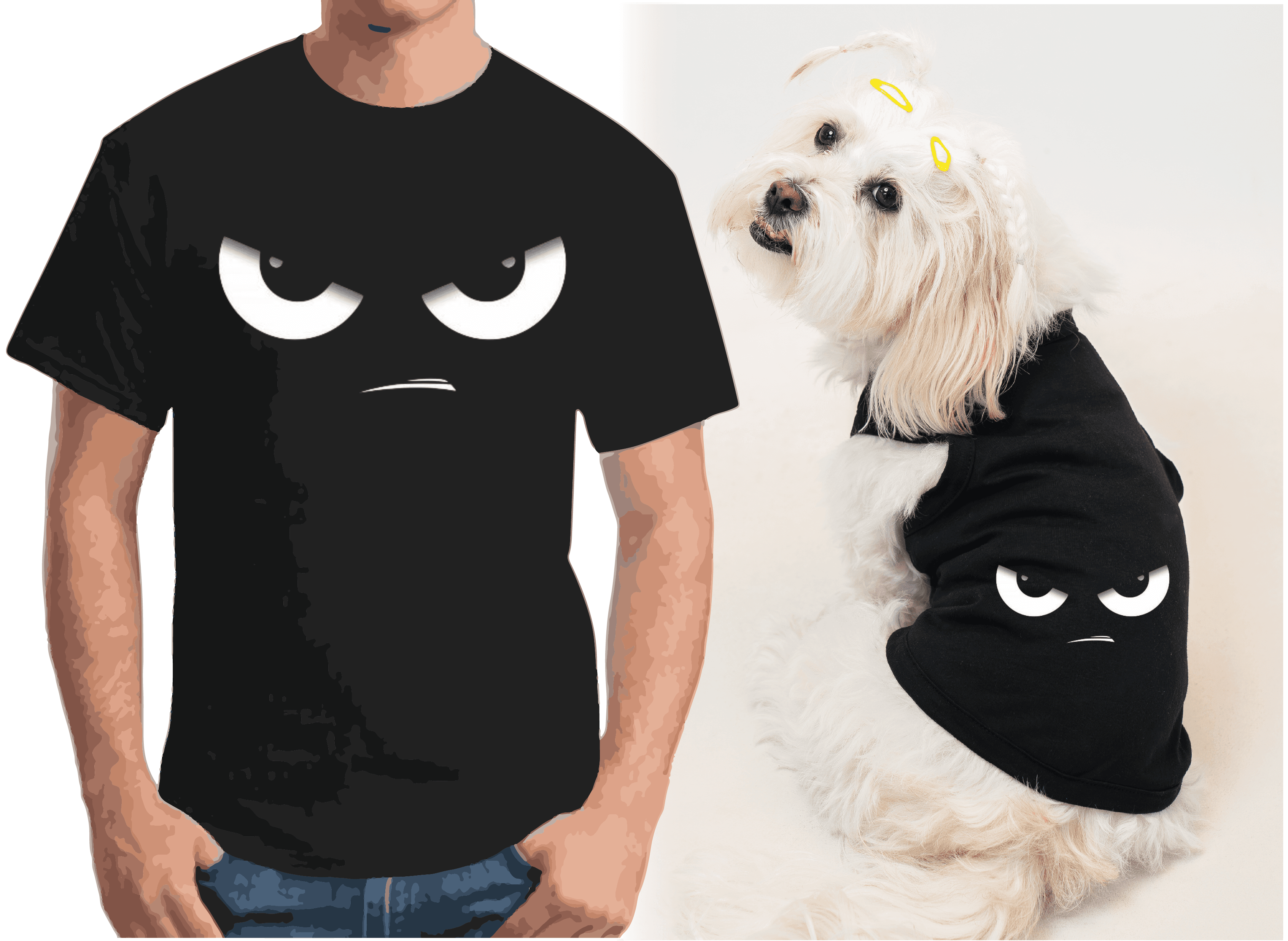 Köpek ve Sahip Kombini - Takım olarak gönderilir Beyaz Baskılı - Göz Siyah