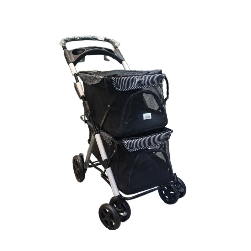 TOMMY İKİ KATLI EVCİL HAYVAN ARABASI 85x51x100CM SİYAH MAX 10+10 KG