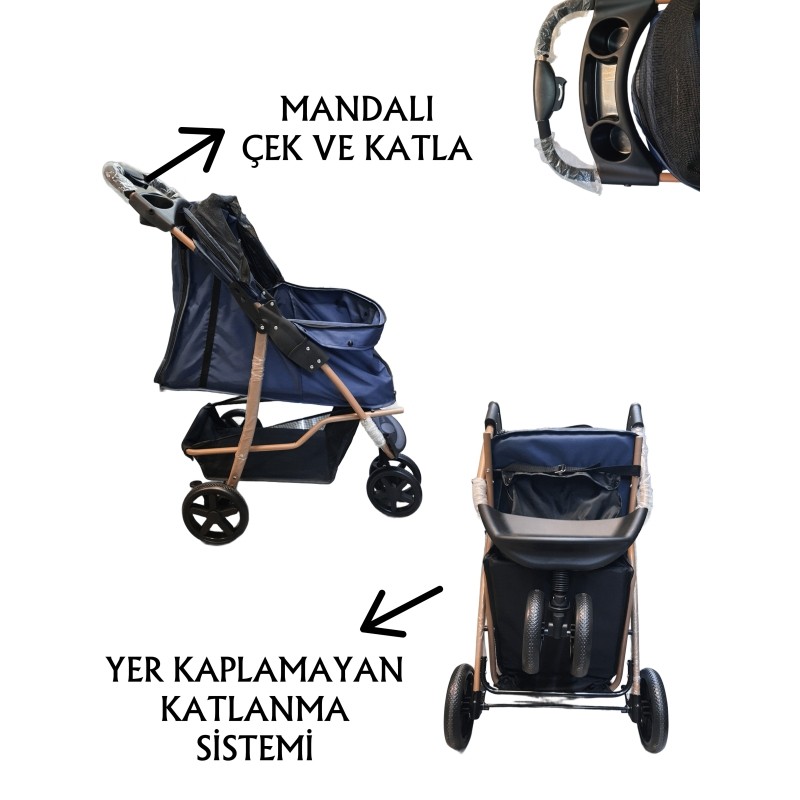 Tommy Evcil Hayvan Arabası 87x50x107cm Lacivert Max 20 Kg