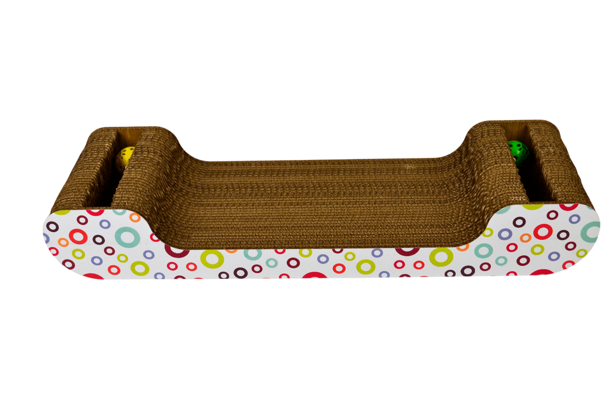 Karton Kedi Tırmalama & Yatağı Oyuncaklı Beşilk Model Desenli(44x21x10)cm