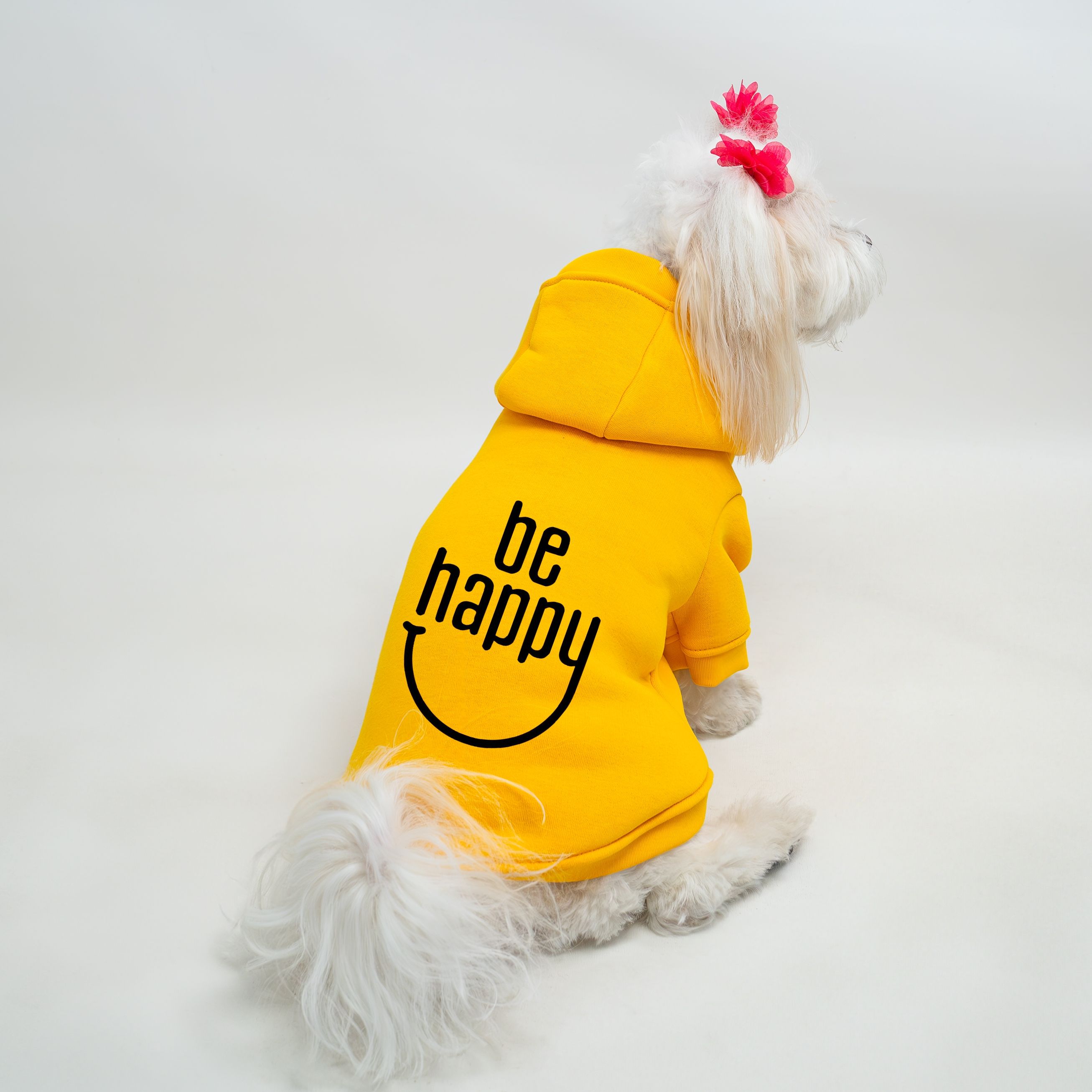 Kedi & Köpek Kıyafeti Sweatshirt - Be Happy Baskılı Sarı Sweatshirt