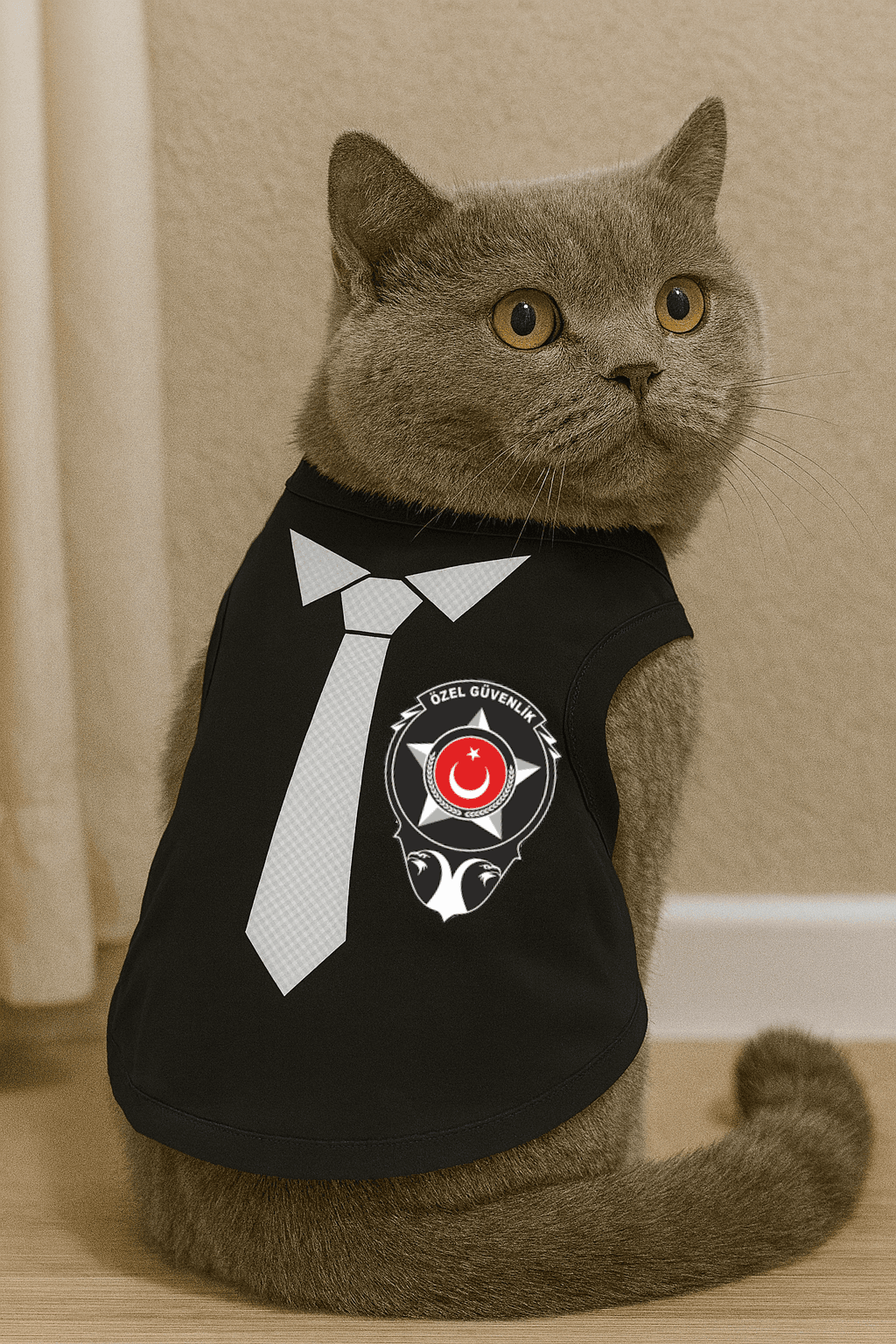 Kedi ve Köpek Kıyafeti Özel Güvenlik Kostümü Baskılı Atlet