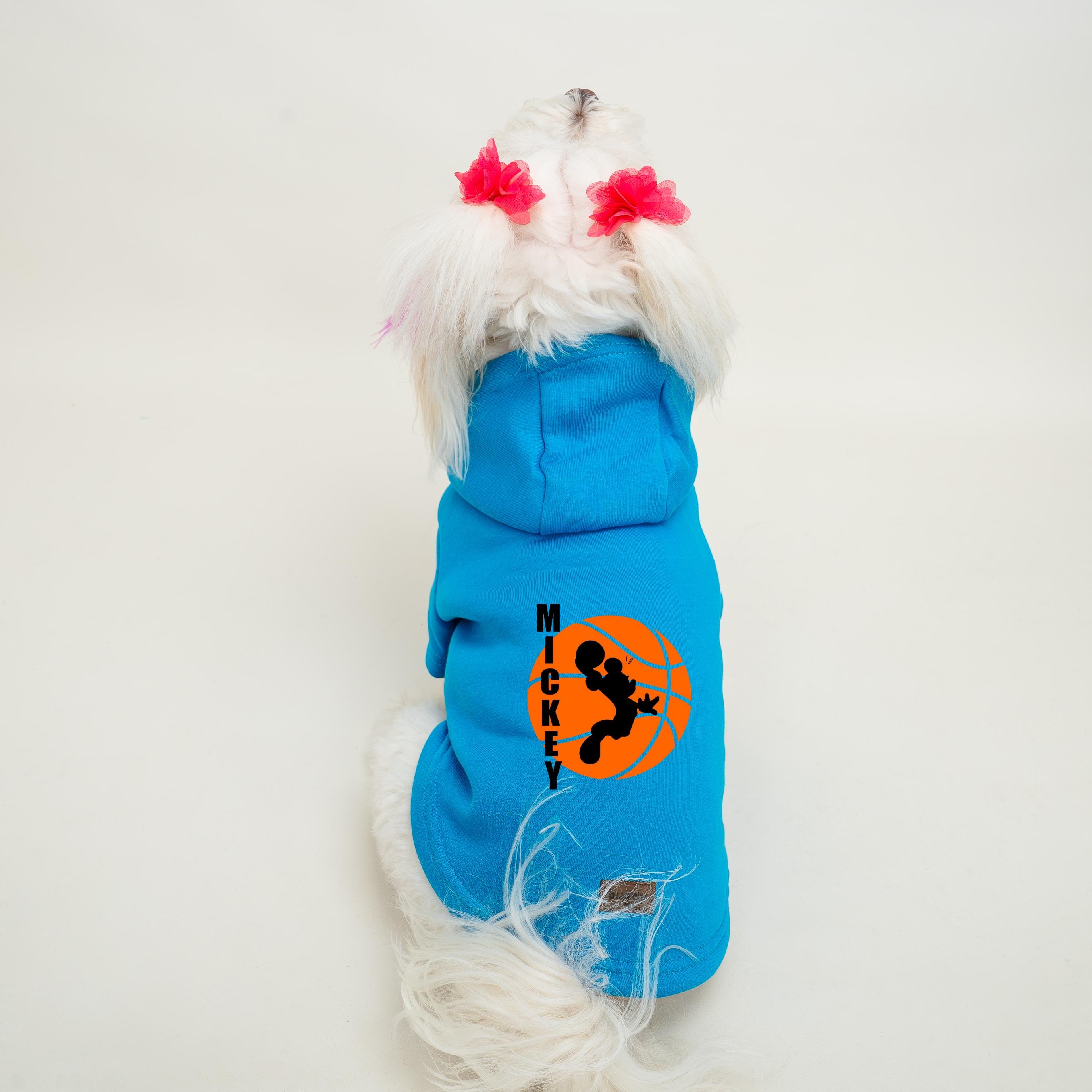Kedi & Köpek Kıyafeti Sweatshirt - Basketçi Mickey Baskılı Mavi Sweatshirt