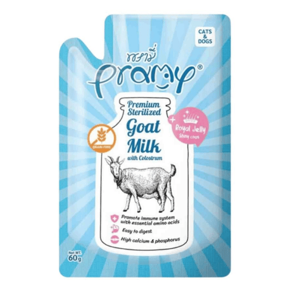 PRAMY YAVRU KEDİLER VE KÖPEKLER İÇİN KOLOSTRUM VE ARI SÜTLÜ STERİLİZE KEÇİ SÜTÜ 60G