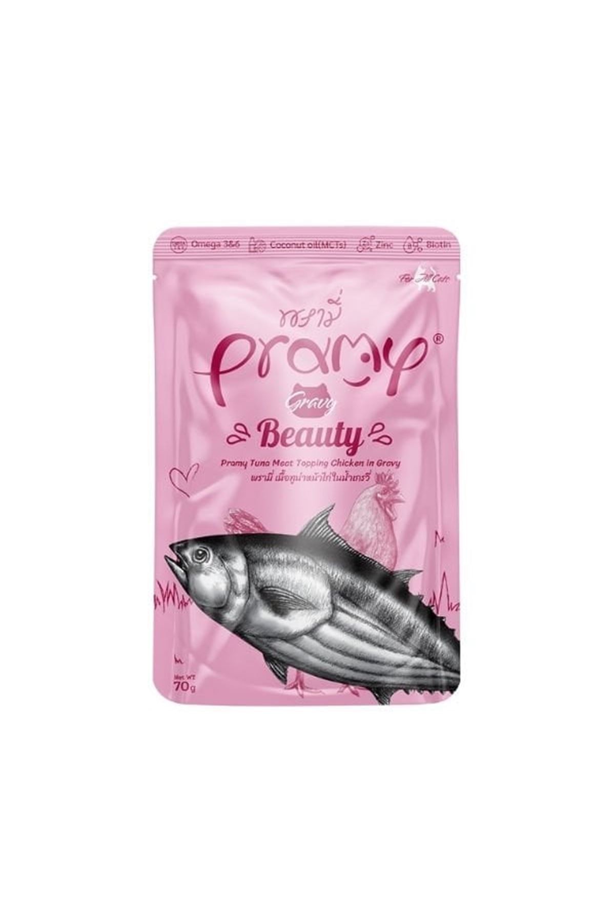 PRAMY SOS İÇİNDE TON BALIKLI VE TAVUKLU YETİŞKİN KEDİ MAMASI 70G