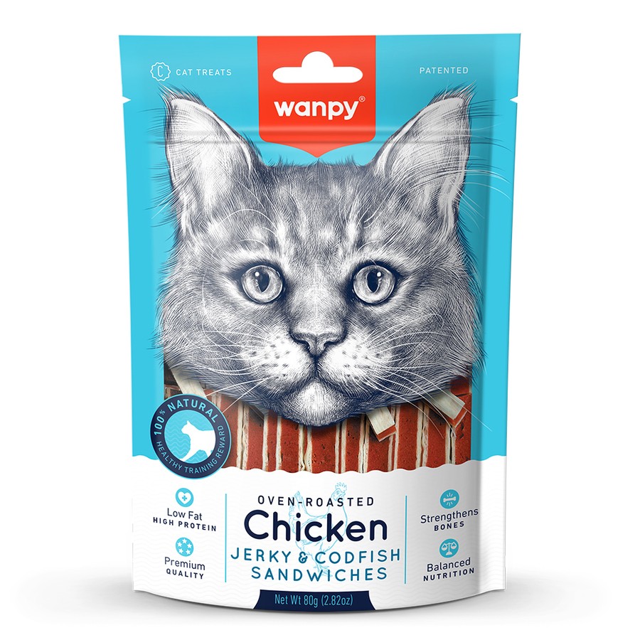 Wanpy - Oven - Roasted Chicken Jerky & Codfish Sandwiches ( 80gr )