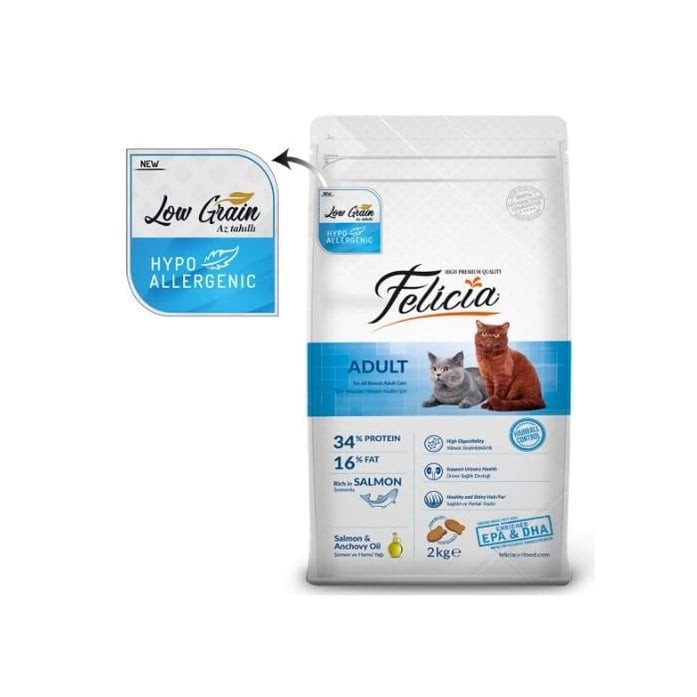 Felicia Az Tahıllı Yetişkin Somonlu HypoAllergenic Kedi Maması 2 Kg