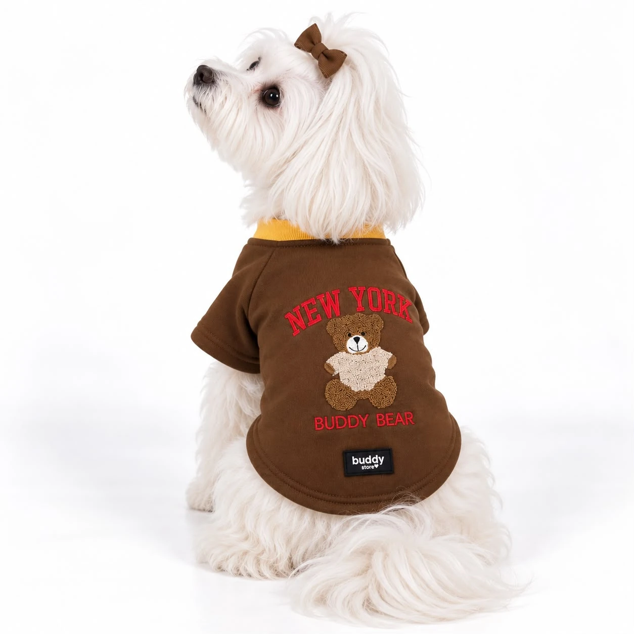 New York Buddy Bear Süzene Nakışlı Köpek Sweatshirt – Kahverengi