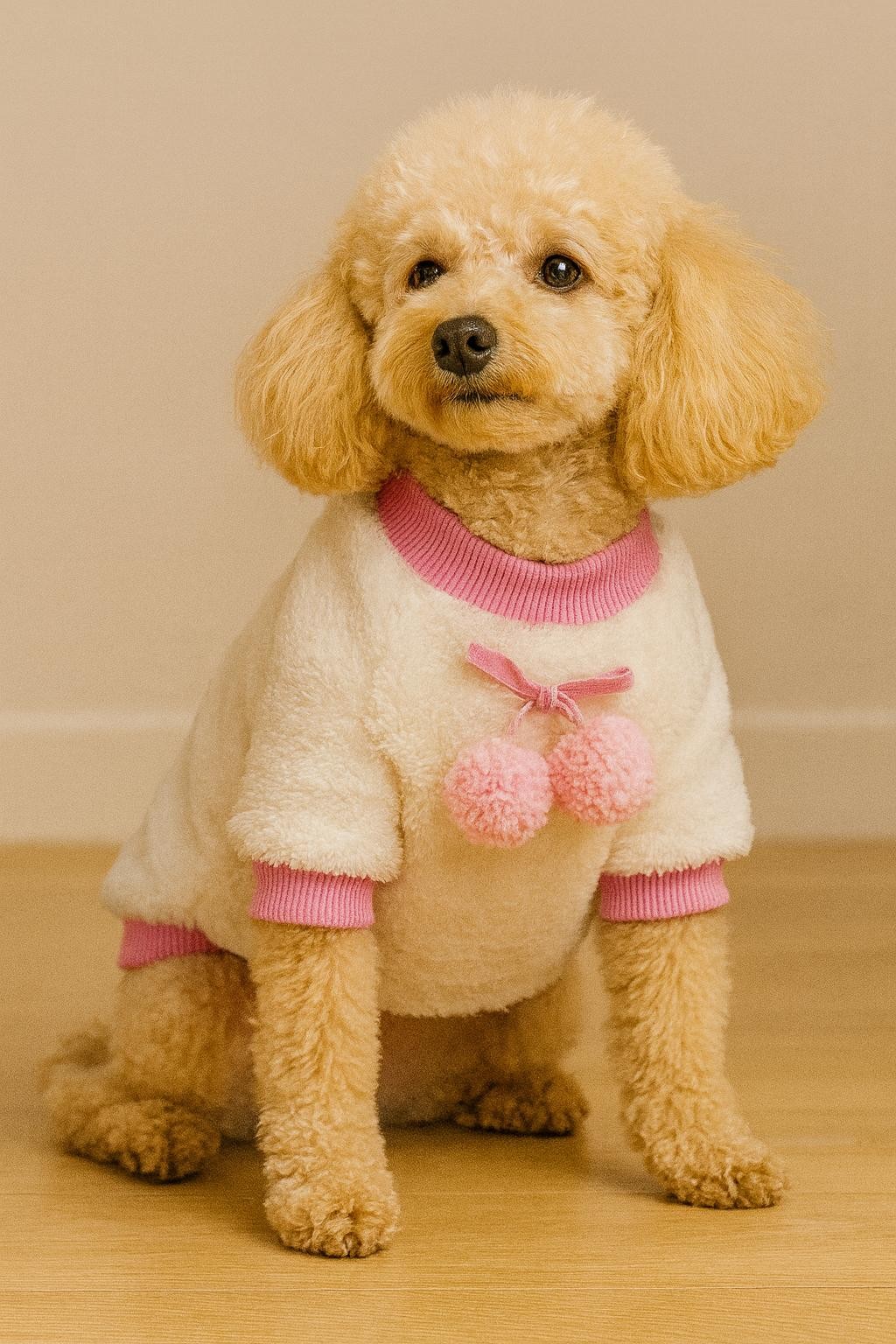 Yumuşacık Beyaz Peluş Ponpon Detaylı Bisiklet Yaka Kedi ve Köpek Kıyafeti image