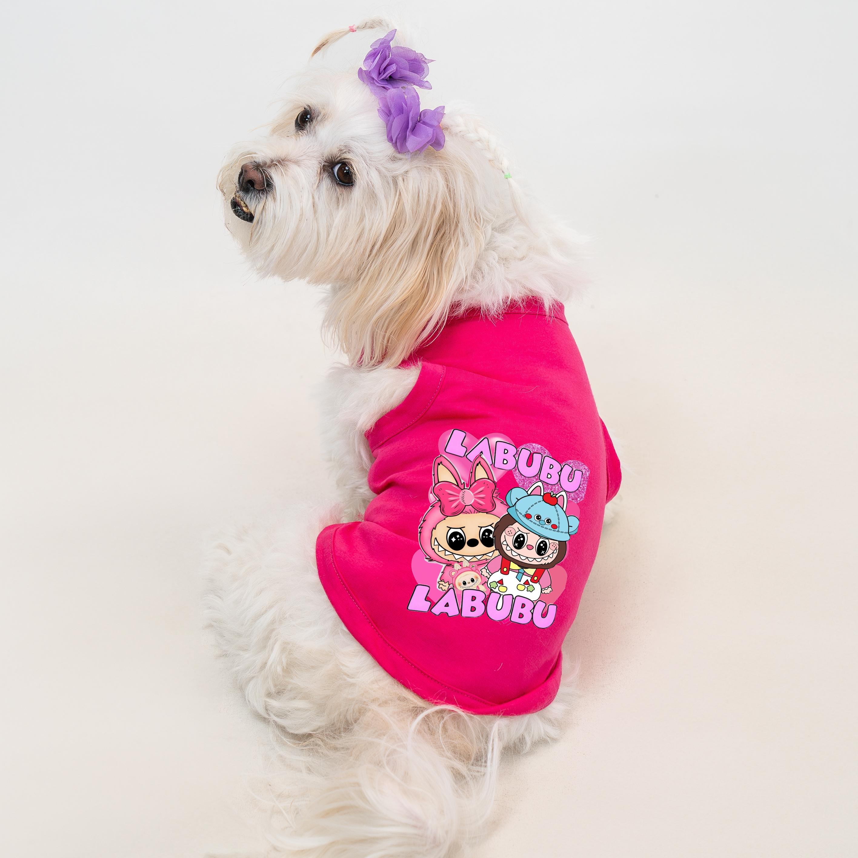 Labubu Baskılı Kedi ve Köpek Kıyafetleri Atlet Modeli - Pembe