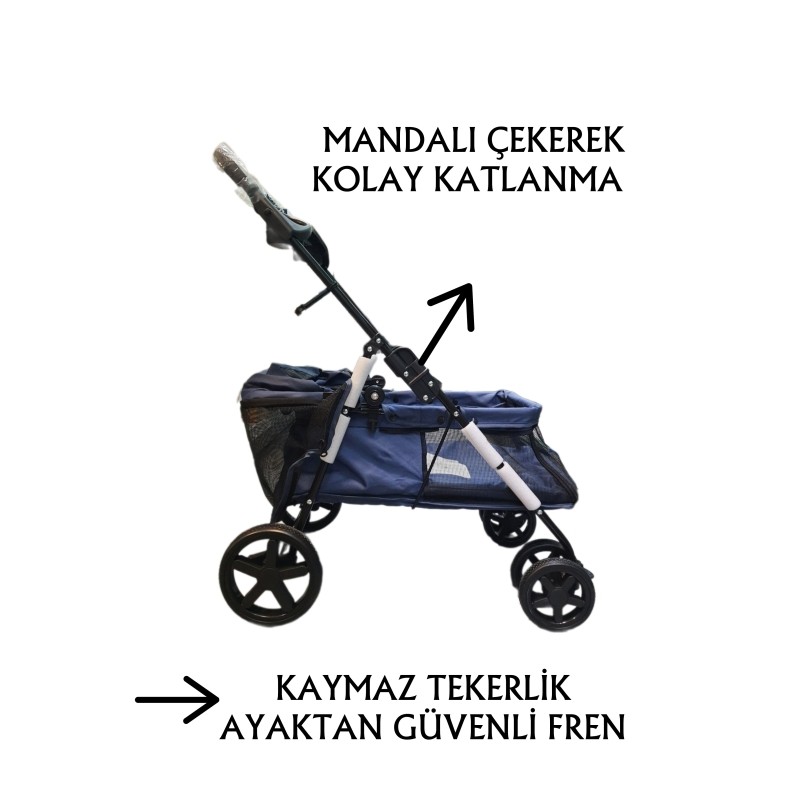 Tommy Evcil Hayvan Arabası 74,5x46,5x97,5cm Lacivert Max 15kg