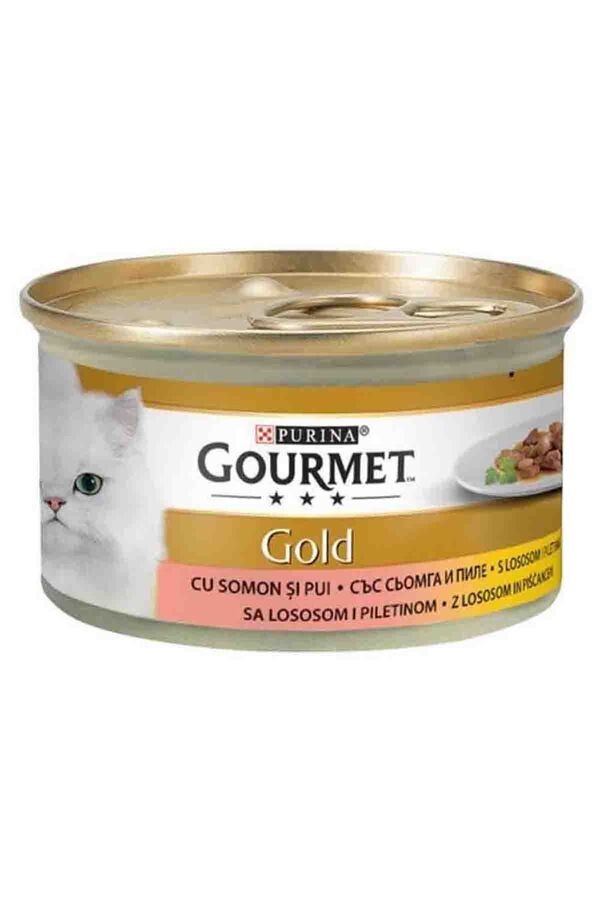 Gourmet Gold Parça Etli Somonlu ve Tavuklu Kedi Konservesi 85gr