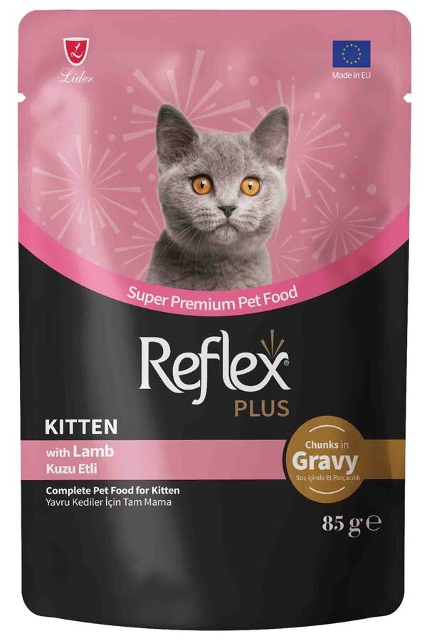 REFLEX PLUS POUCH SOS İÇİNDE ET PARÇACIKLI KUZU ETLİ YAVRU KEDİ MAMASI 85 G