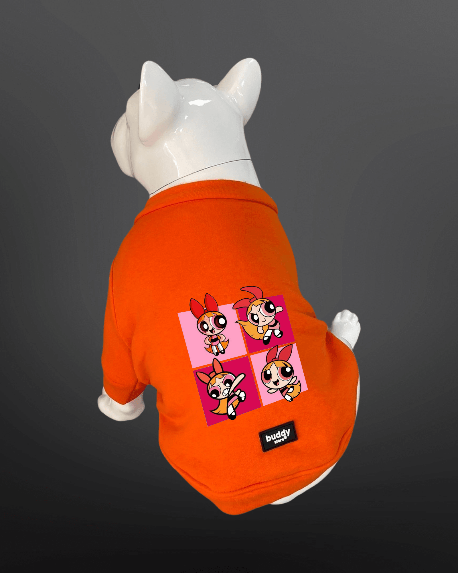 Kedi Ve Köpek Kıyafeti - Powerpuff Girls Baskılı Turuncu Kapüşonsuz T-Shirt