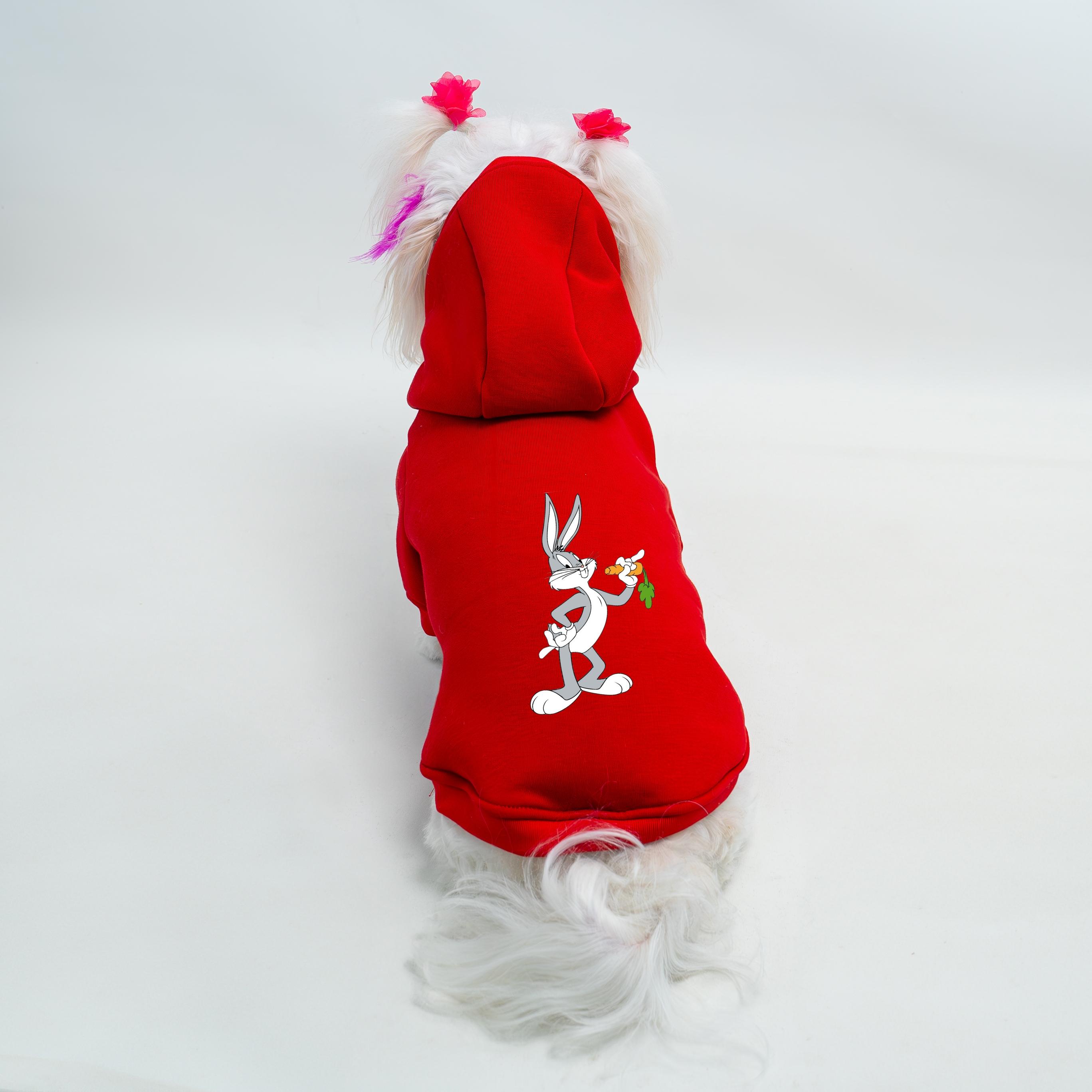Kedi & Köpek Kıyafeti Sweatshirt - Bugs Bunny Baskılı Kırmızı Sweatshirt