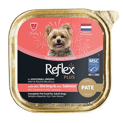 REFLEX PLUS ALUTRAY PATE MSC KARİDESLİ VE MSC SOMONLU MİNİ VE KÜÇÜK IRKLAR İÇİN YETİŞKİN KÖPEK MAMASI 85 G