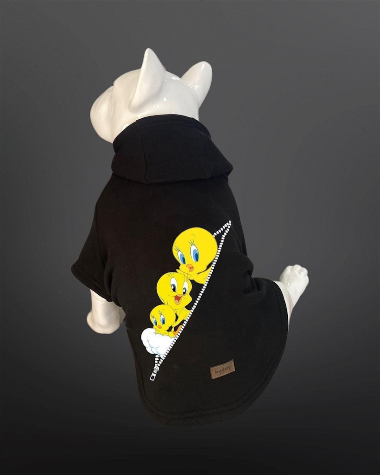 Kedi & Köpek Kıyafeti Sweatshirt - Tweety Baskılı Siyah Sweatshirt