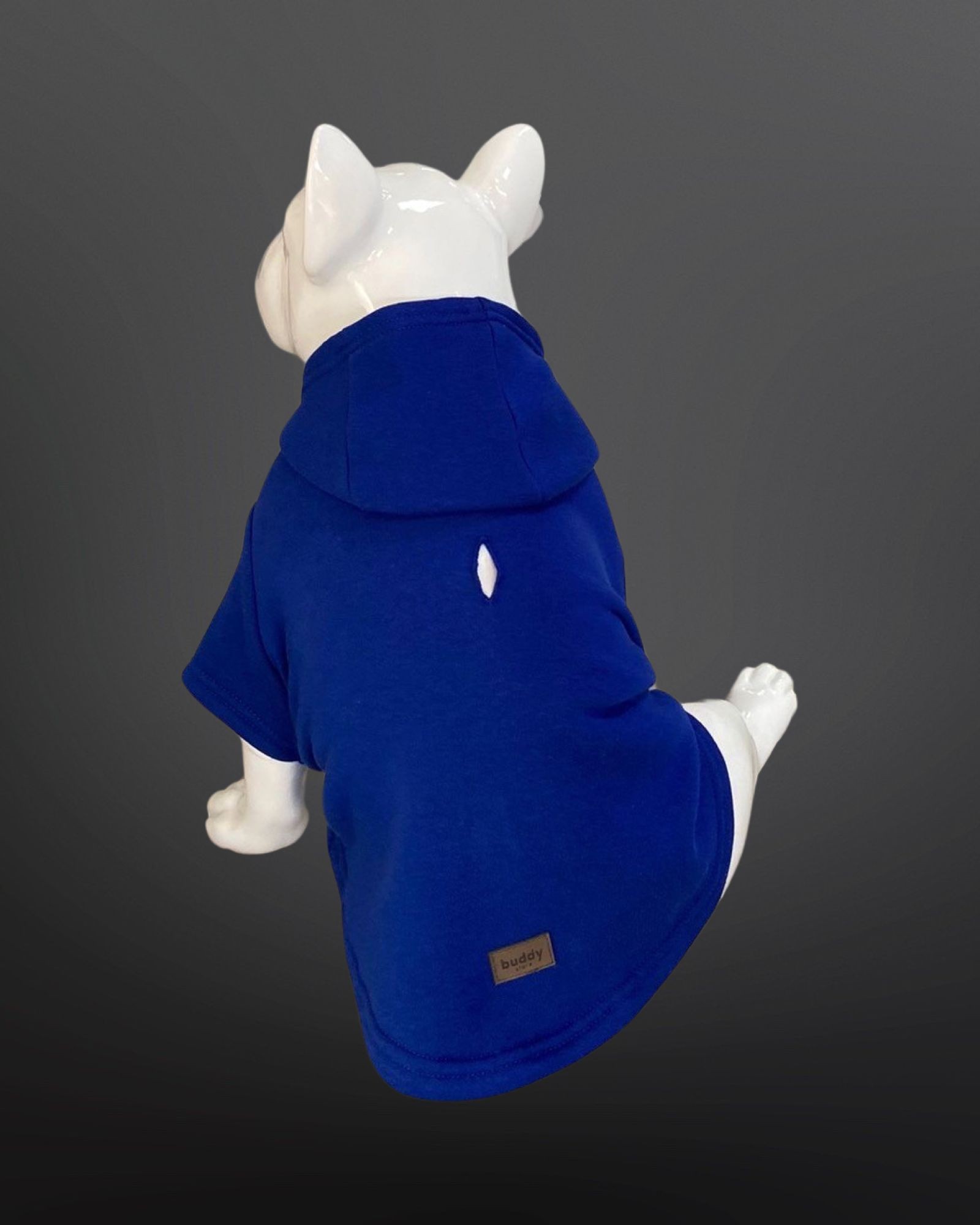 Kedi & Köpek Kıyafeti Sweatshirt - Baskısız Saks Mavisi Tasma Detaylı Kapüşonlu Sweatshirt