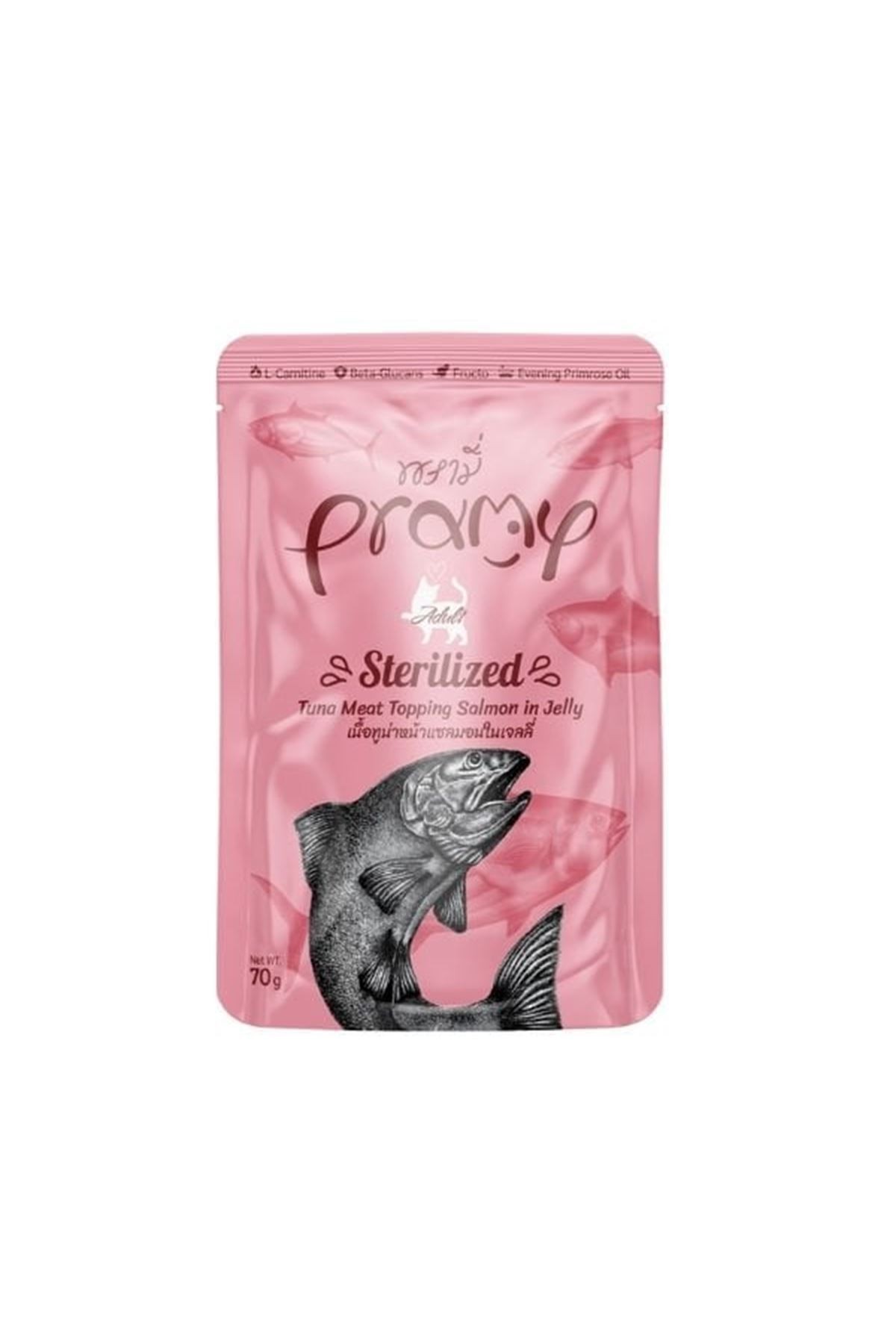 PRAMY JÖLE İÇİNDE SOMONLU VE TON BALIKLI YETİŞKİN KEDİ MAMASI 70G