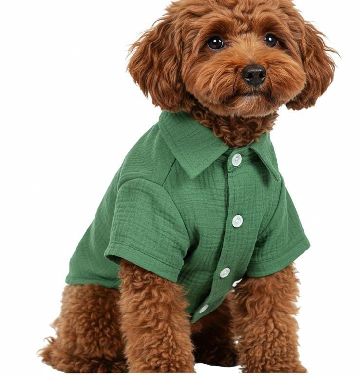 Unisex Krinkıl Kumaş Kedi & Köpek Gömleği (Yazlık) - Nefti Yeşil