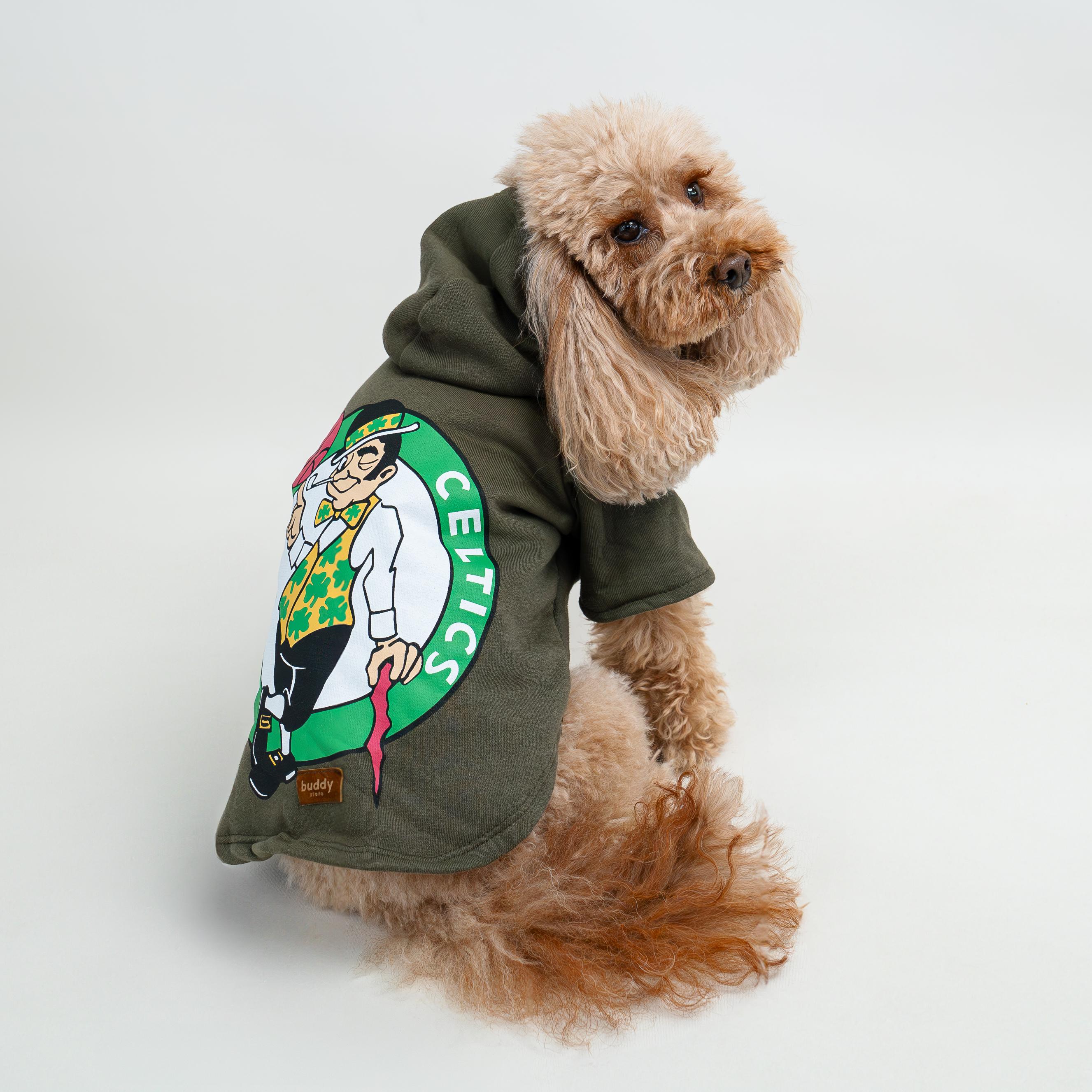 Kedi & Köpek Kıyafetleri - Sweatshirt Hoodie Haki Yeşil Boston Celtic Baskılı